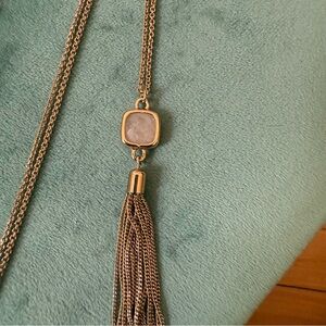 Rocksbox Gold Tassel Necklace with Pink Stone EUC